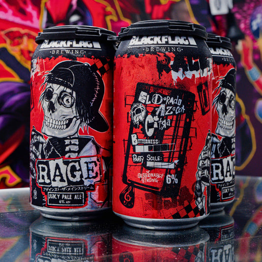 Blackflag Brewing Rage Juicy Pale Ale cans.